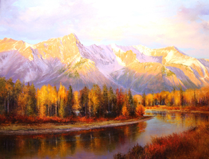 Paul Dykman Oil on Canvas artwork. mountainscapes. landscapes. As the River Bends