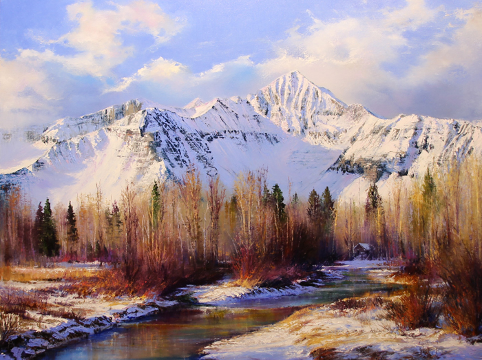Paul Dykman Oil on Canvas mountain scene. Peaceful Backcountry