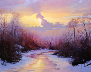 Paul Dykman Oil on Canvas artwork. Landscapes. Western Artwork. Winters Sunset