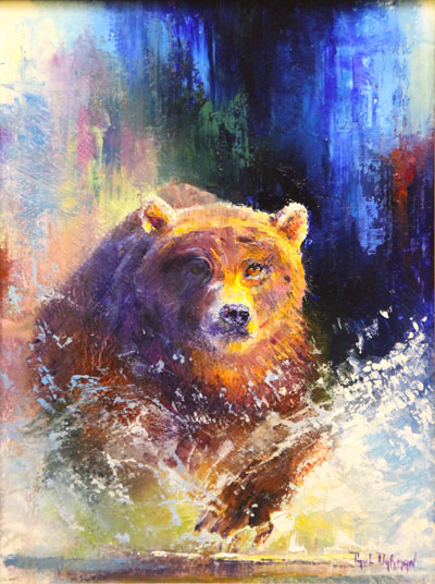 Paul Dykman Oil on Canvas western artwork. Wildlife. Grizzly Bear