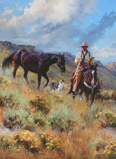 Paul Dykman Oil on Canvas western artwork. horses and cowboys