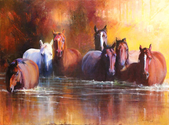 Paul Dykman. Oil on Canvas. Western Artwork. horses