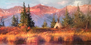 Paul Dykman Oil on Canvas artwork. Landscapes. Western Artwork. Lone Tipi