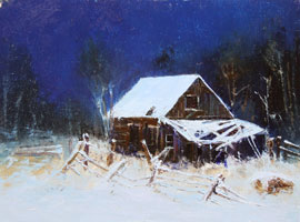 Paul Dykman Oil on Canvas artwork. Landscapes. Western Artwork. Moonlit Barn
