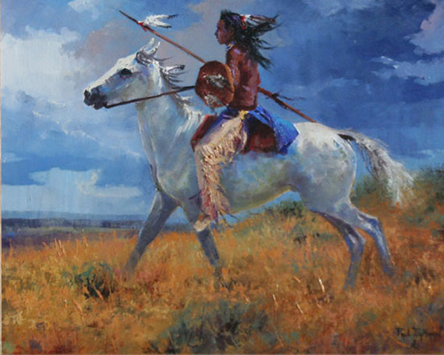 Paul Dykman Oil on Canvas western artwork. Indians and horses